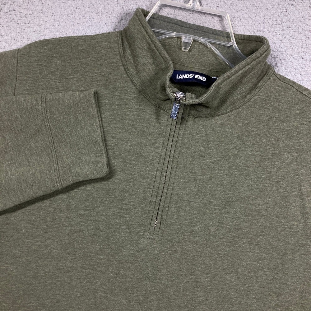 Lands' End Quarter-Zip Pullover Men 1X Olive Green Heather Cotton Blend Stretch
